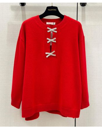 Valentino Women's Embroidered Wool Sweater Red